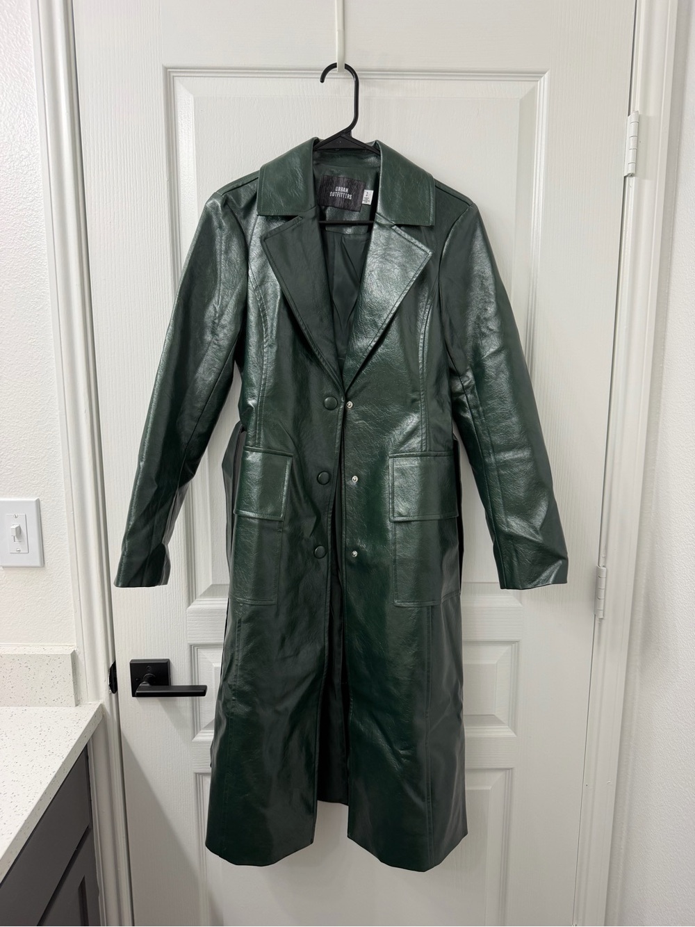 Urban Outfitters Dark Green Faux Leather Trench Coat